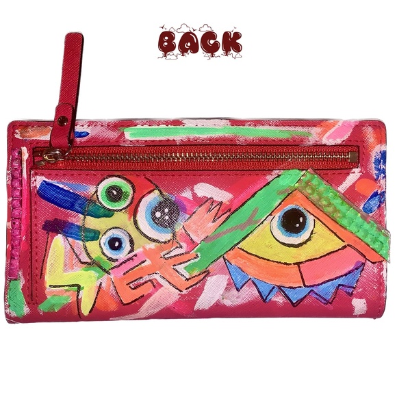 NWOT Kate Spade pink leather wallet restyled by artist - Picture 3 of 12